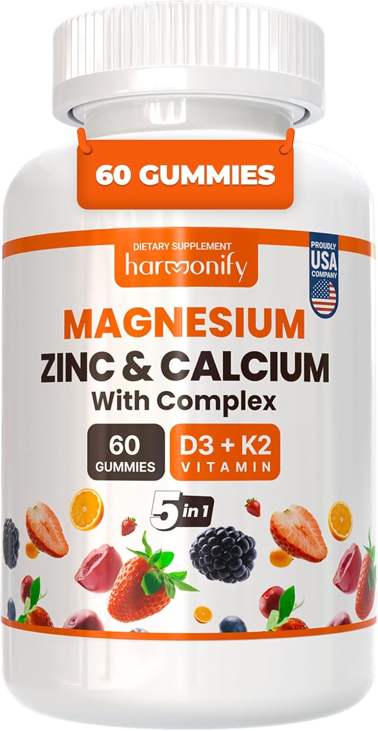 Multivitamin Gummies with Magnesium, Calcium, Zinc, Vitamin D3 & K2 for Bone Strength and Muscle Function, High Absorption Formula - 30 Day Supply