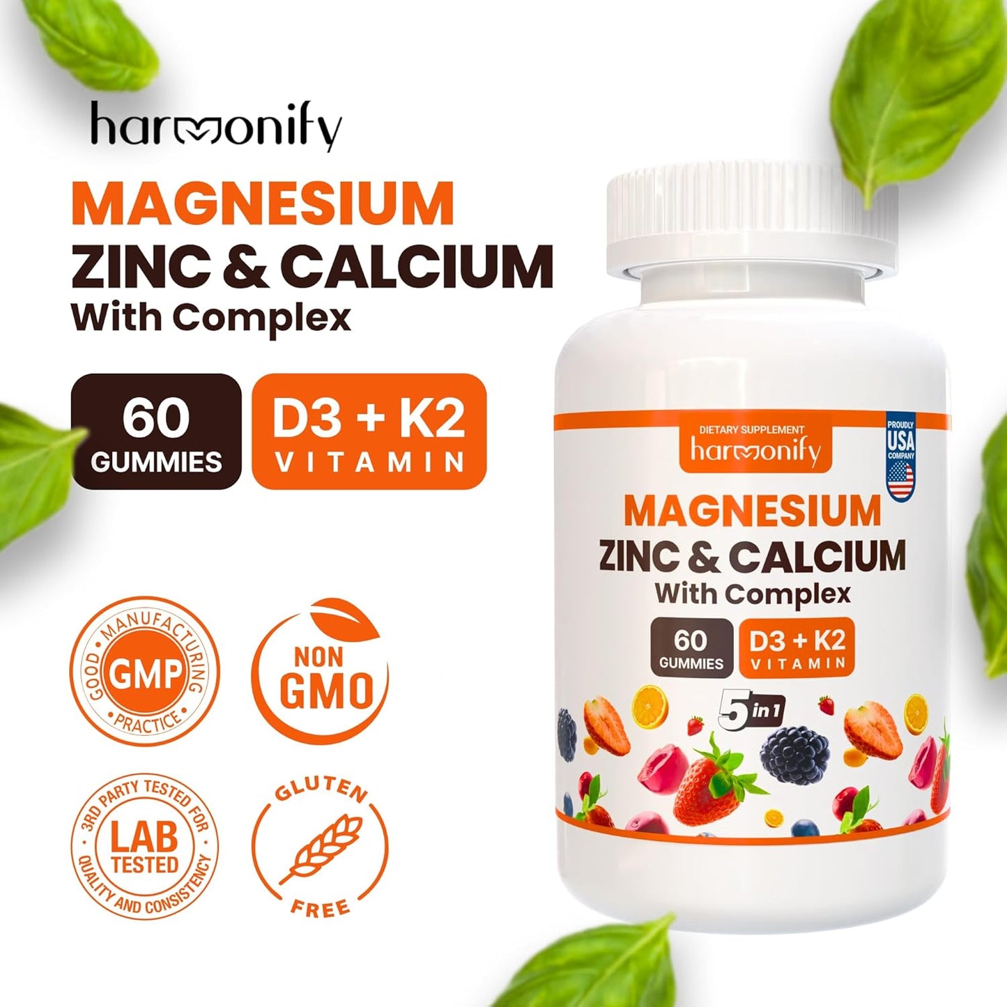 Multivitamin Gummies with Magnesium, Calcium, Zinc, Vitamin D3 & K2 for Bone Strength and Muscle Function, High Absorption Formula - 30 Day Supply