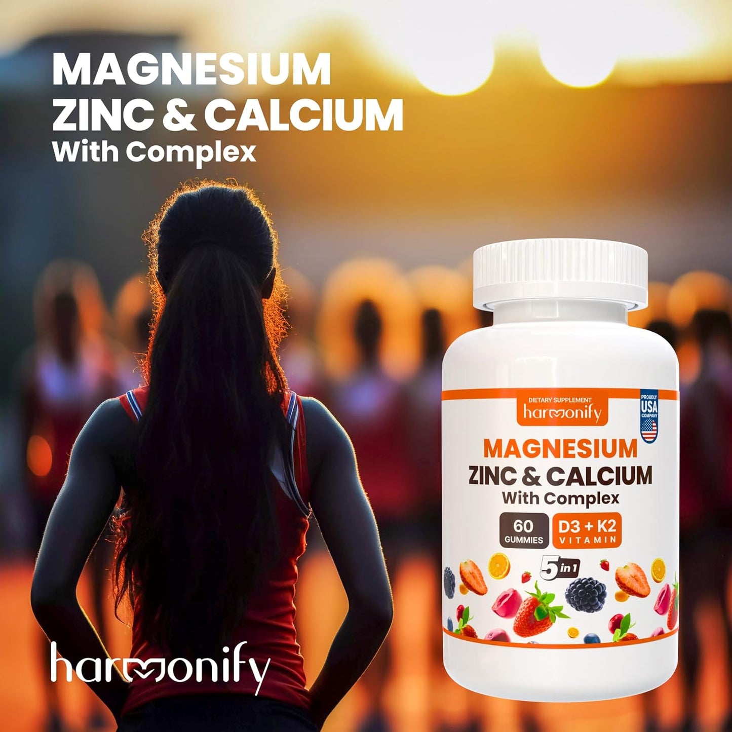 Multivitamin Gummies with Magnesium, Calcium, Zinc, Vitamin D3 & K2 for Bone Strength and Muscle Function, High Absorption Formula - 30 Day Supply