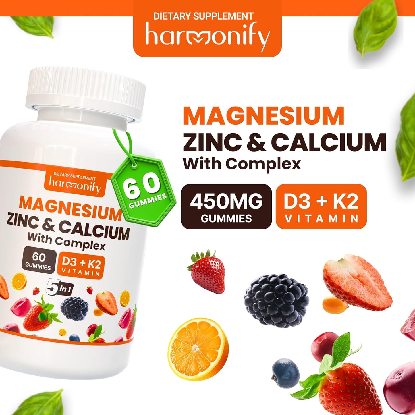 Multivitamin Gummies with Magnesium, Calcium, Zinc, Vitamin D3 & K2 for Bone Strength and Muscle Function, High Absorption Formula - 30 Day Supply