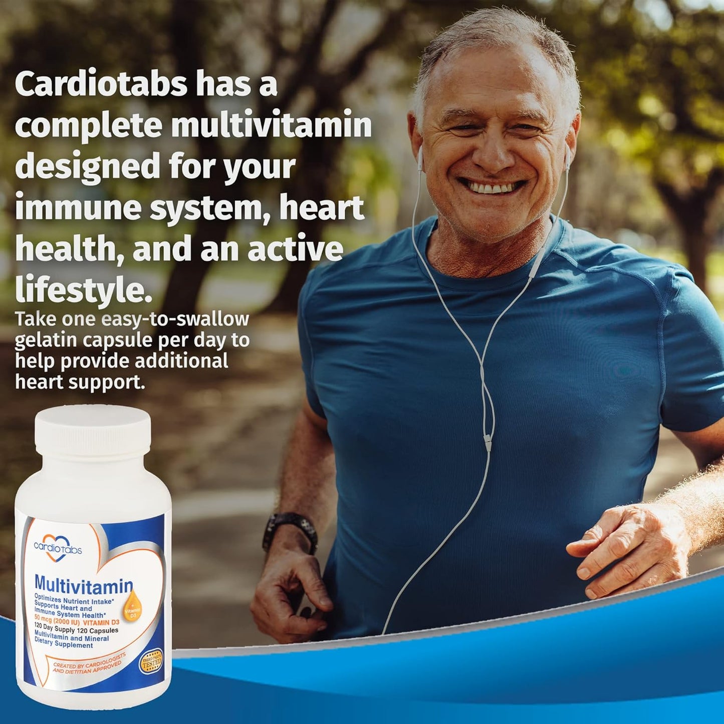 Multivitamin with CardioTabs for Men & Women - Heart & Immune Support, B-Complex, Vitamins A, C, E, K, D3 - 120 Count
