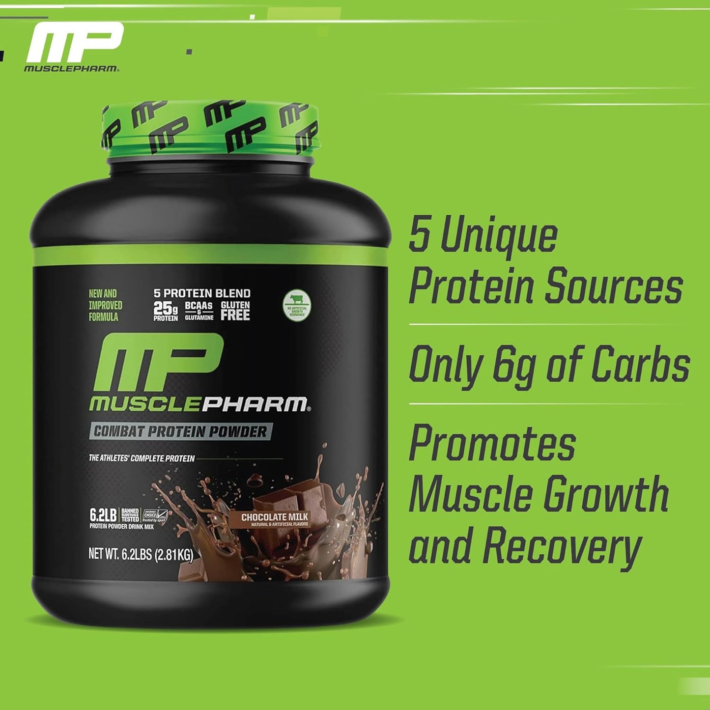 Muscle Pharm Combat Protein Powder, Chocolate Milk Flavor, 6.2 lb - 77 Servings, 5 Protein Sources, Gluten Free - Fuel Your Muscles for Better Workouts