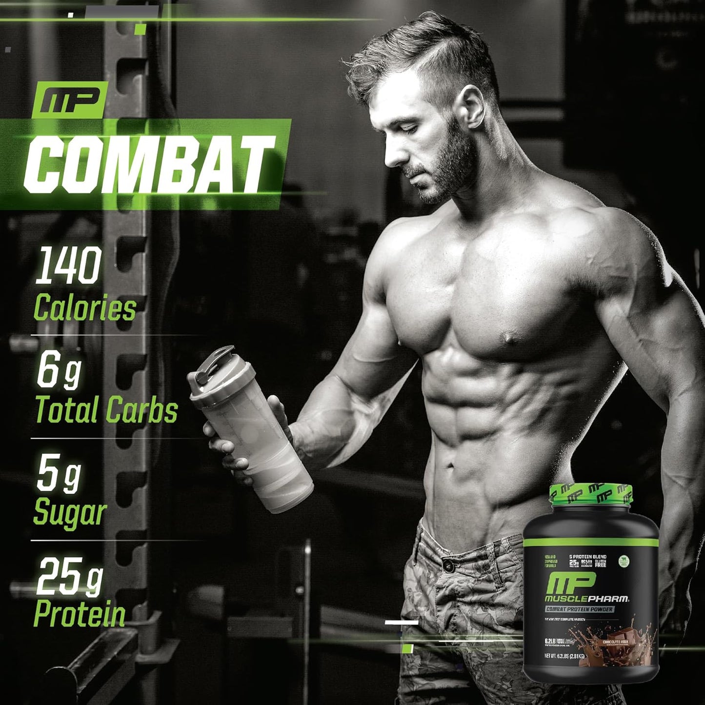 Muscle Pharm Combat Protein Powder, Chocolate Milk Flavor, 6.2 lb - 77 Servings, 5 Protein Sources, Gluten Free - Fuel Your Muscles for Better Workouts