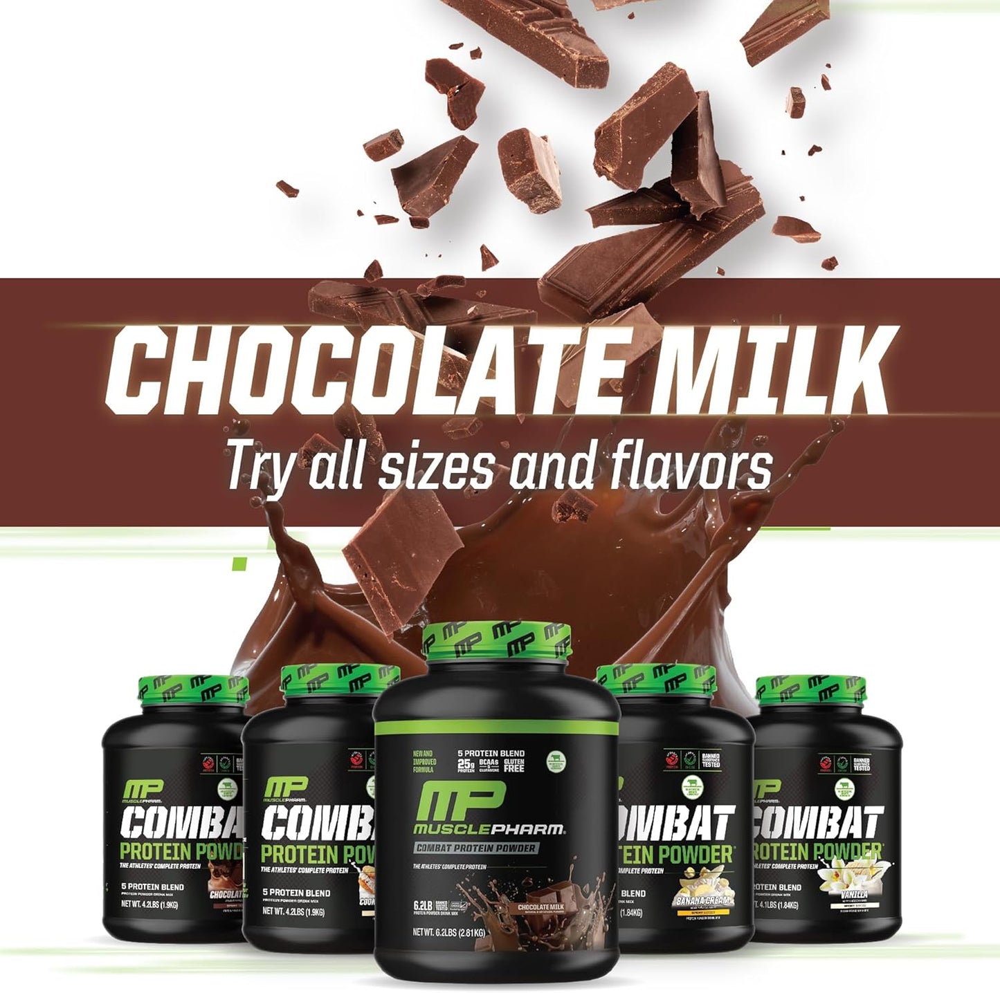 Muscle Pharm Combat Protein Powder, Chocolate Milk Flavor, 6.2 lb - 77 Servings, 5 Protein Sources, Gluten Free - Fuel Your Muscles for Better Workouts