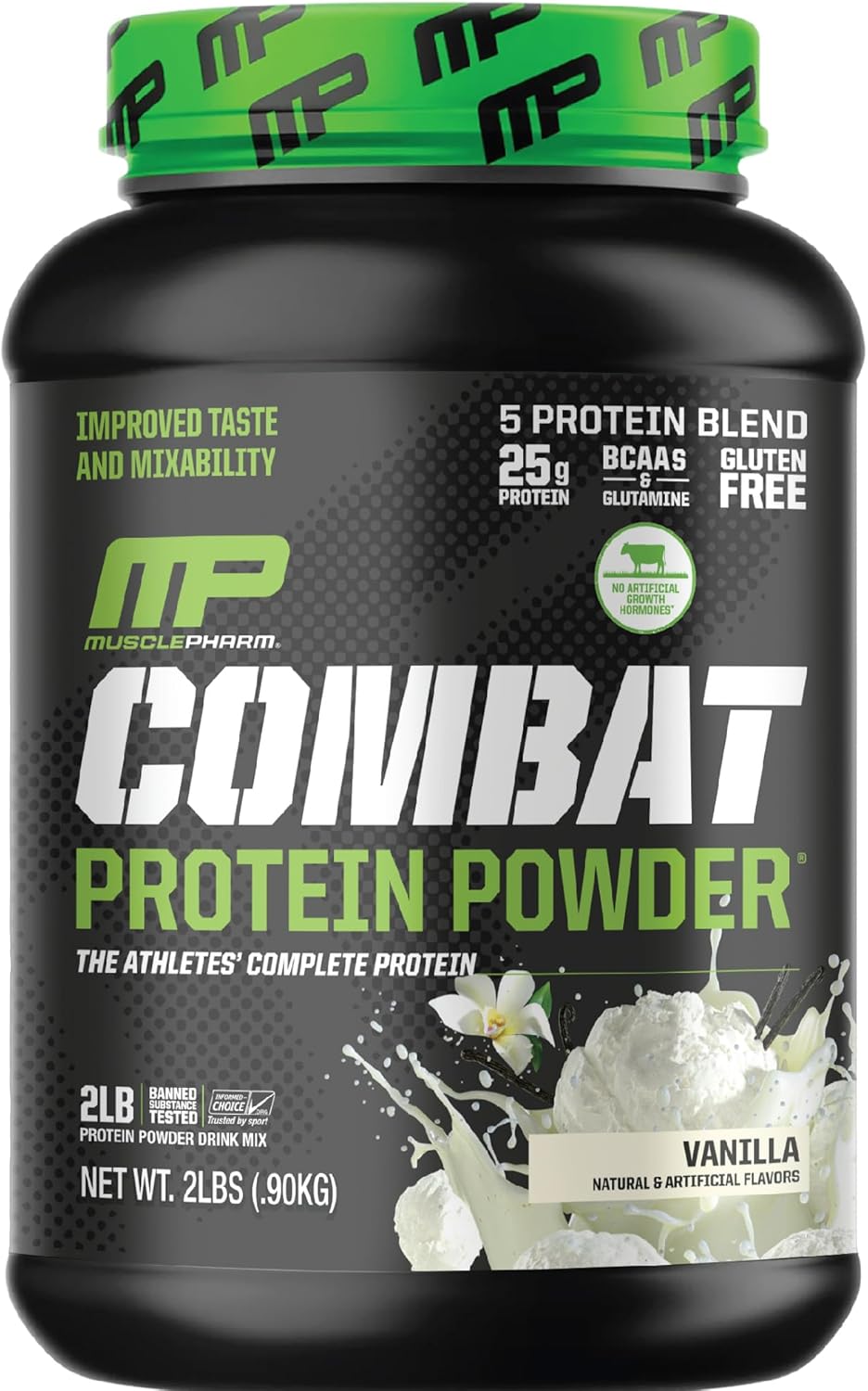Muscle Pharm Combat Protein Powder, Vanilla Flavor, 2 lb, 26 Servings, Gluten Free, 5 Protein Sources Including Whey Protein Isolate & Egg Albumin for Effective Workouts