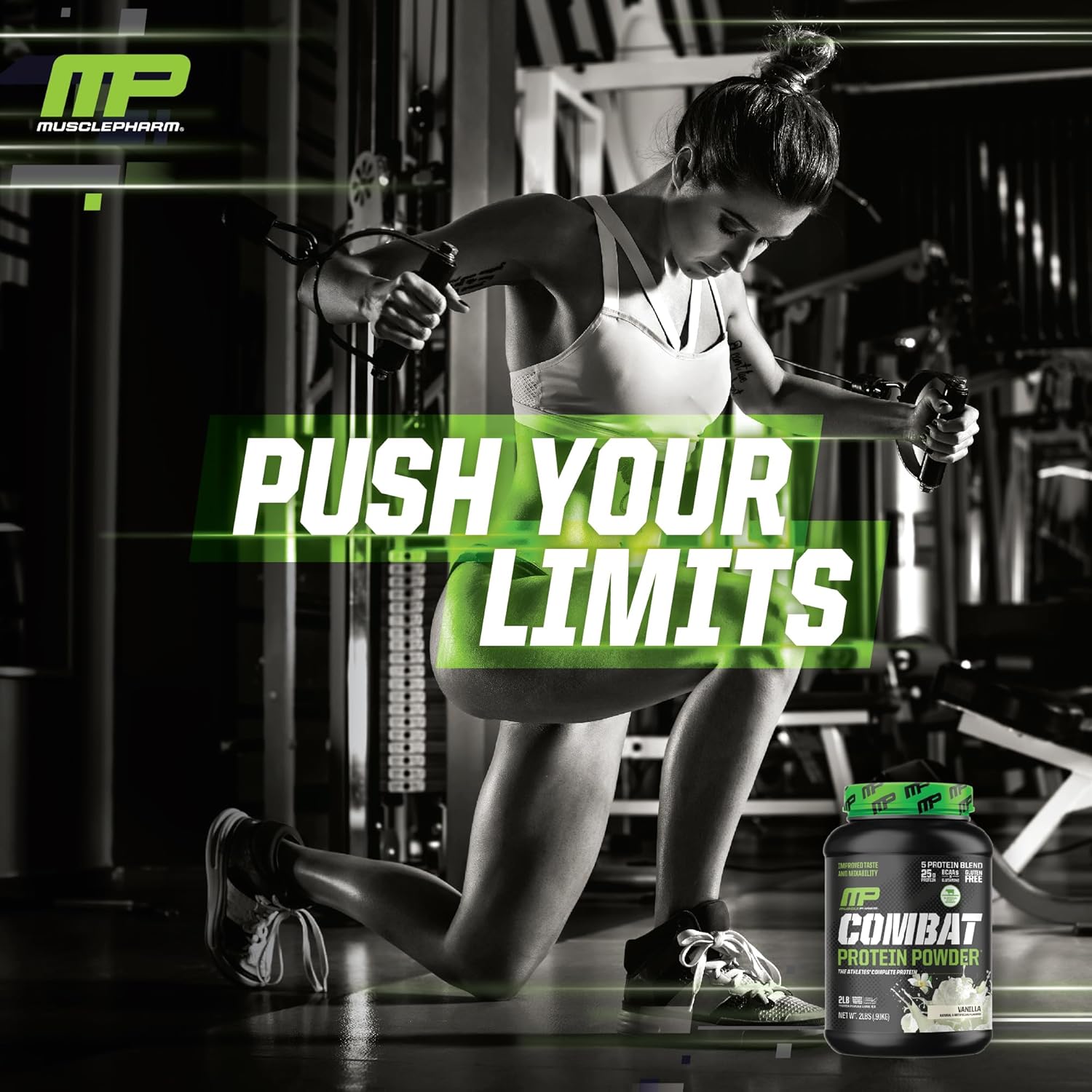 Muscle Pharm Combat Protein Powder, Vanilla Flavor, 2 lb, 26 Servings, Gluten Free, 5 Protein Sources Including Whey Protein Isolate & Egg Albumin for Effective Workouts