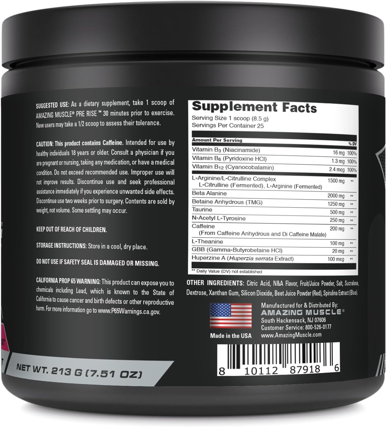 Muscle Pre Rise Pre-Workout Powder Supplement with Caffeine & Beta-Alanine for Men & Women - Blueberry Pomegranate Blast - 25 Servings
