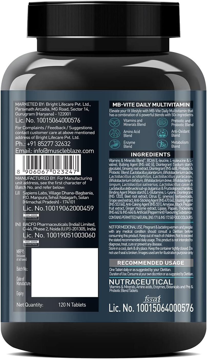 MuscleblazeS Mb-Vite Multivitamin for Men - 120 Tablets | Daily Men's Health Supplement