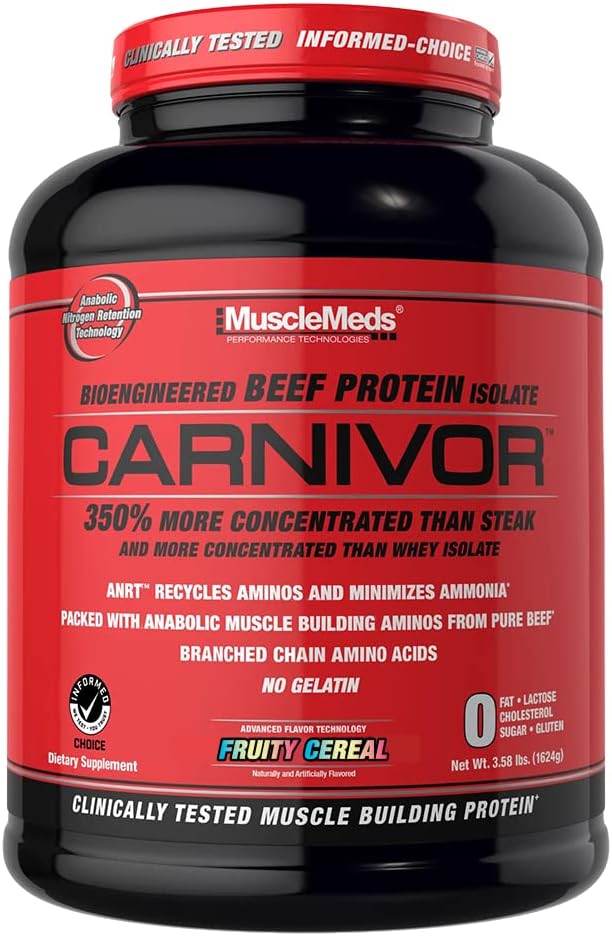 MuscleMeds CARNIVOR Beef Protein Isolate Powder - Fruity Cereal Flavor, 23g Protein, 56 Servings, Ideal for Muscle Building and Recovery, Lactose/Sugar/Fat Free