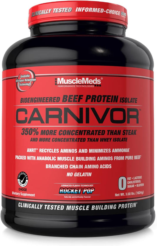 MuscleMeds CARNIVOR Beef Protein Isolate Powder - 23g Protein, Rocket Pop Flavor, Muscle Building & Recovery, Lactose/Sugar/Fat-Free - 56 Servings