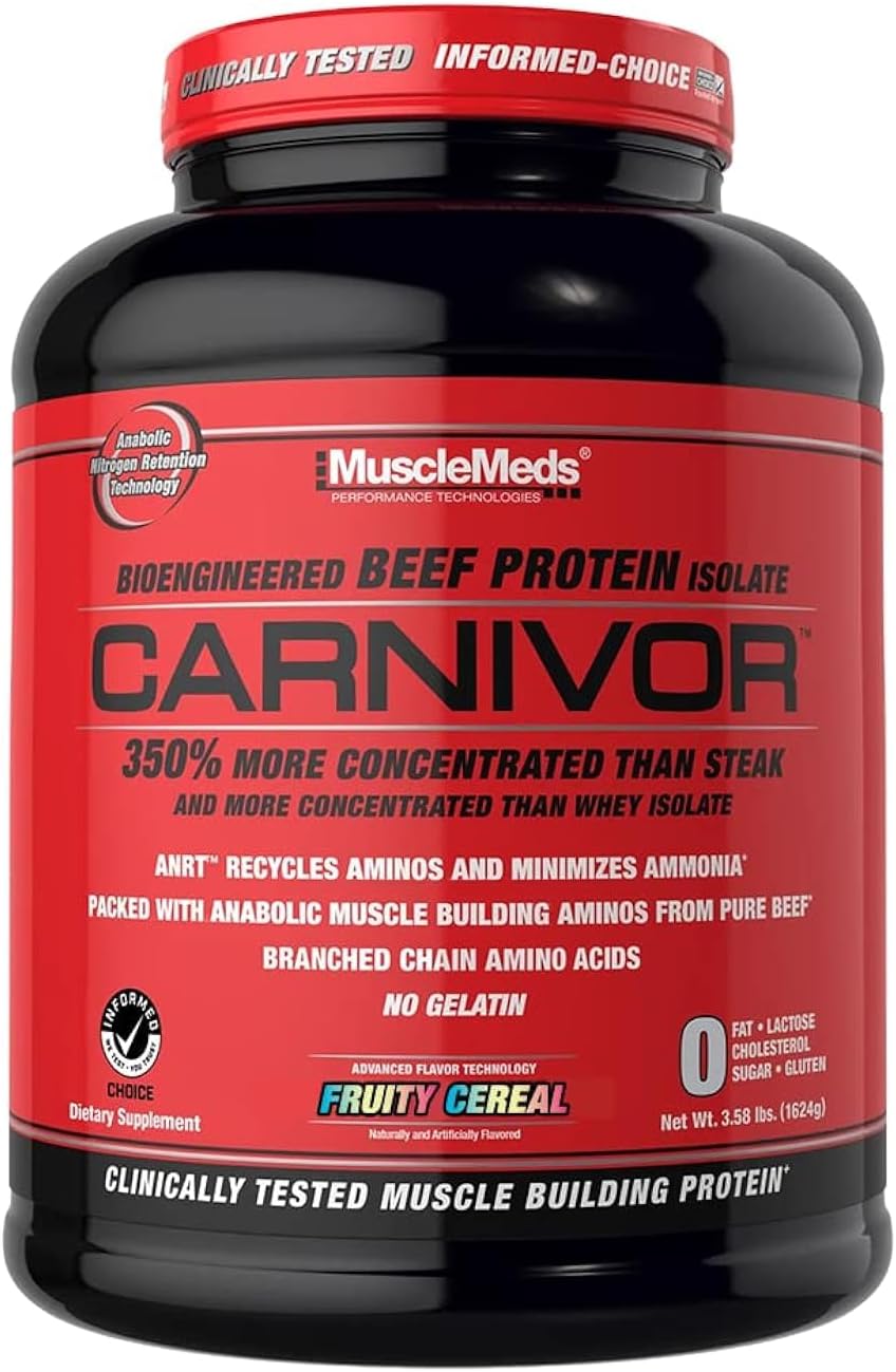 MuscleMeds CARNIVOR Beef Protein Isolate Powder - Fruity Cereal Flavor, 23g Protein, 56 Servings, Ideal for Muscle Building and Recovery, Lactose/Sugar/Fat Free