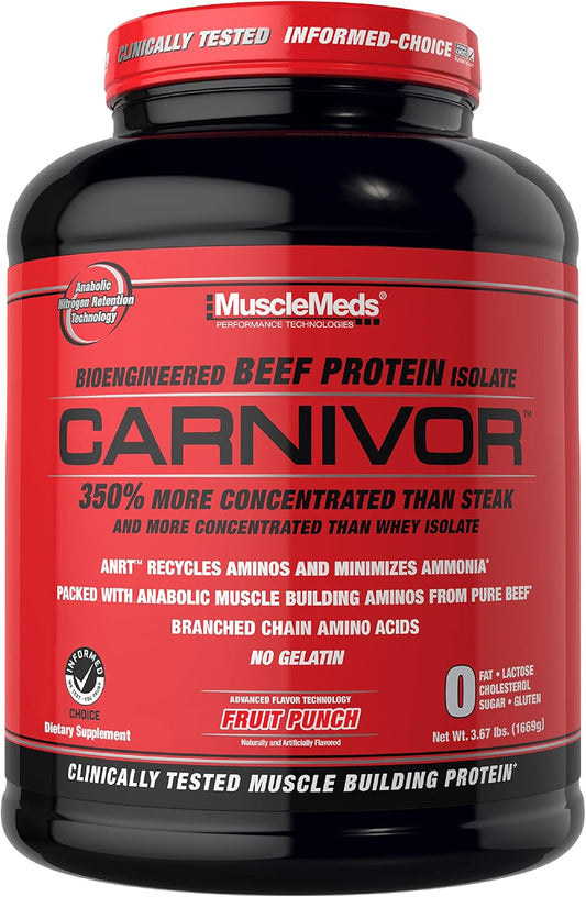 MuscleMeds Carnivor Beef Protein Isolate Powder, Fruit Punch Flavor, 4 lb - High-Quality Protein Supplement