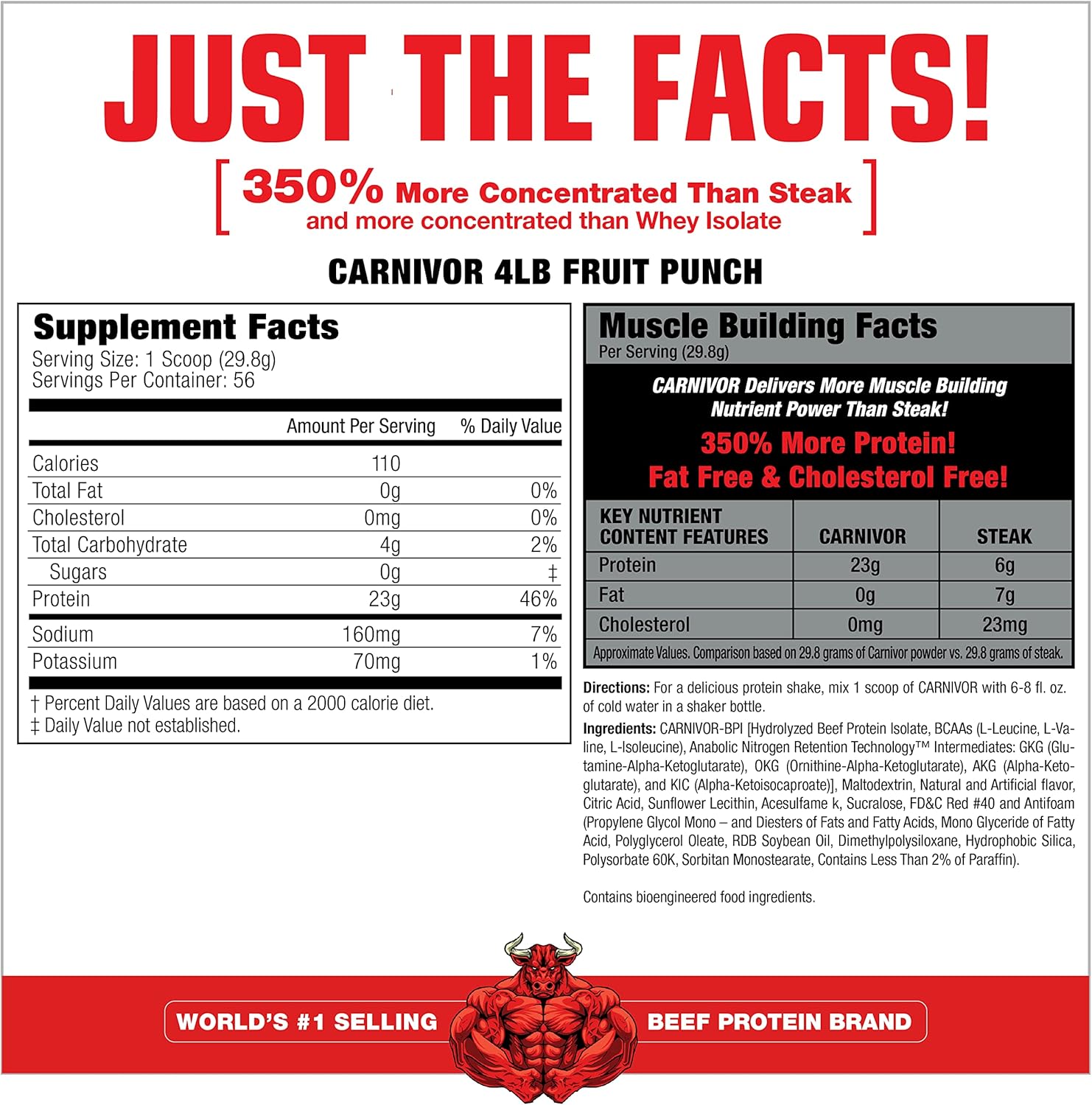 MuscleMeds Carnivor Beef Protein Isolate Powder, Fruit Punch Flavor, 4 lb - High-Quality Protein Supplement