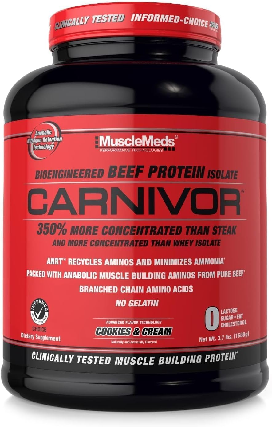 MuscleMeds Carnivor Cookies & Cream Beef Protein Isolate Powder - 56 Servings, 1680g, 59.2oz, 3.7lb