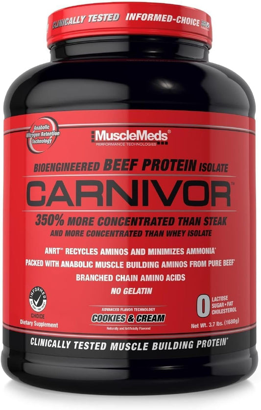 MuscleMeds Carnivor Cookies & Cream Beef Protein Isolate Powder - 56 Servings, 1680g, 59.2oz, 3.7lb