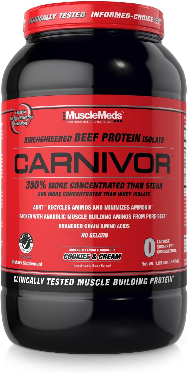 MuscleMeds Carnivor Hydrolyzed Beef Protein Isolate - Cookies & Cream Flavor, 28 Servings, 1.85lbs