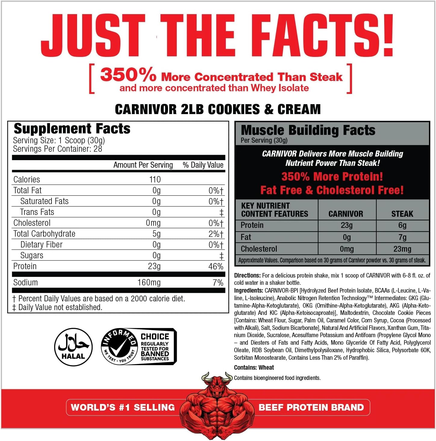 MuscleMeds Carnivor Hydrolyzed Beef Protein Isolate - Cookies & Cream Flavor, 28 Servings, 1.85lbs