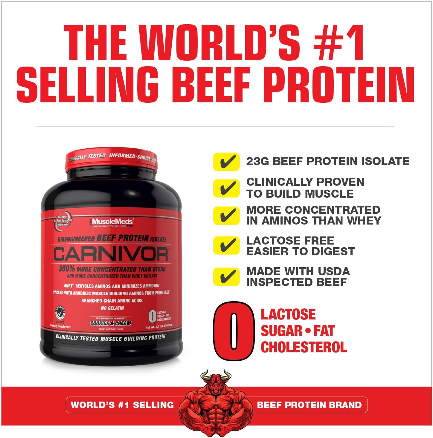 MuscleMeds Carnivor Hydrolyzed Beef Protein Isolate - Cookies & Cream Flavor, 28 Servings, 1.85lbs
