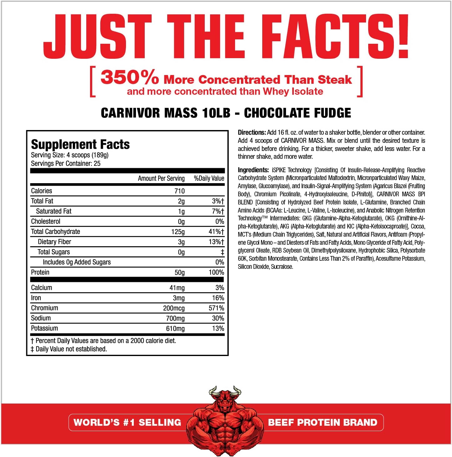 MuscleMeds Carnivor Mass Anabolic Beef Protein Gainer, Chocolate Fudge Flavor, 10.4 lbs, Brown Color