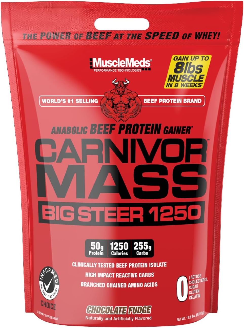 MuscleMeds Carnivor Mass Chocolate Big Steer 1250, 15 lb - Large Size, Various Packaging