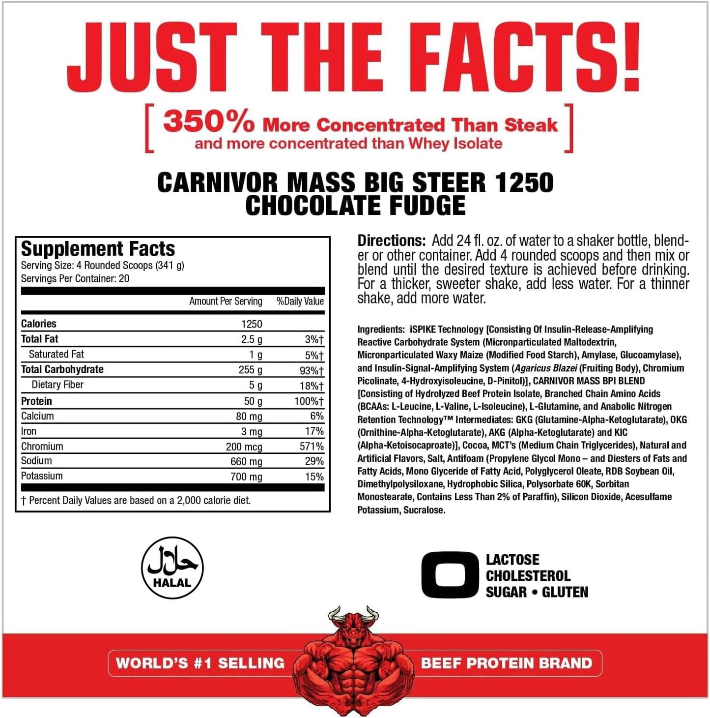 MuscleMeds Carnivor Mass Chocolate Big Steer 1250, 15 lb - Large Size, Various Packaging