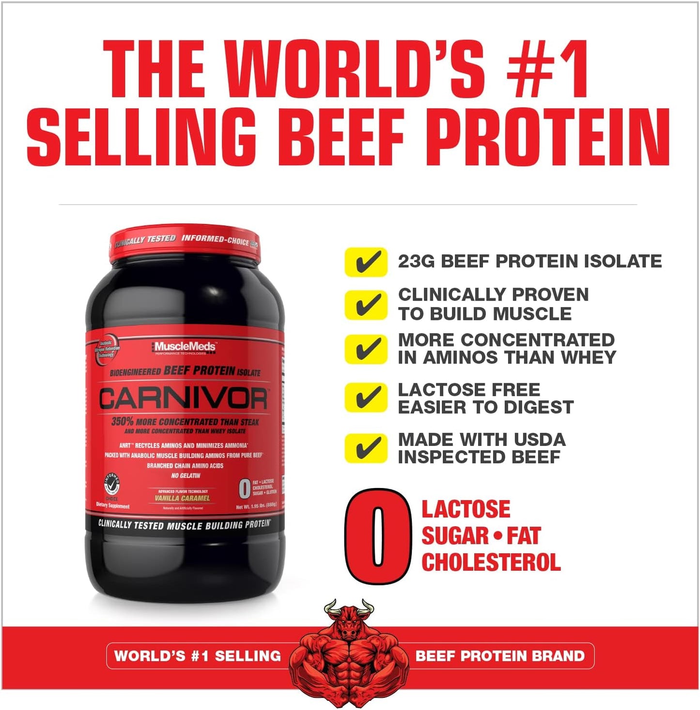 MuscleMeds Carnivor Vanilla Caramel Protein Powder 1.95 lb - Light Brown