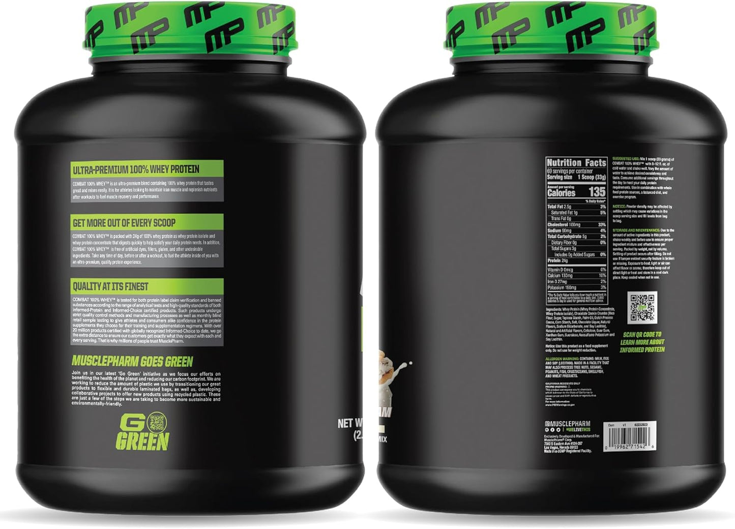 MusclePharm Combat 100% Whey Protein Powder, Cookies ‘N’ Cream Flavor, High Protein for Fast Recovery & Muscle Gain, Whey Protein Isolate, Gluten Free - 5 lb, 70 Servings