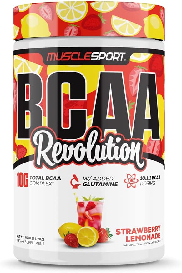 Musclesport BCAA Revolution Amino Acid Powder Supplement - Strawberry Lemonade Flavor - Intra Workout Training & Recovery Complex for Men & Women (30 Servings)
