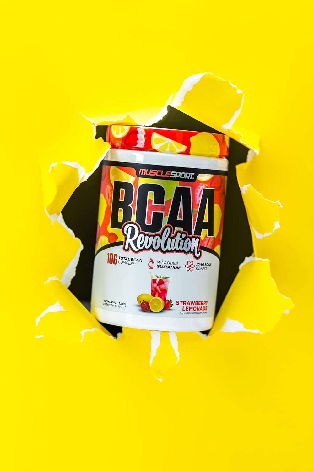 Musclesport BCAA Revolution Amino Acid Powder Supplement - Strawberry Lemonade Flavor - Intra Workout Training & Recovery Complex for Men & Women (30 Servings)