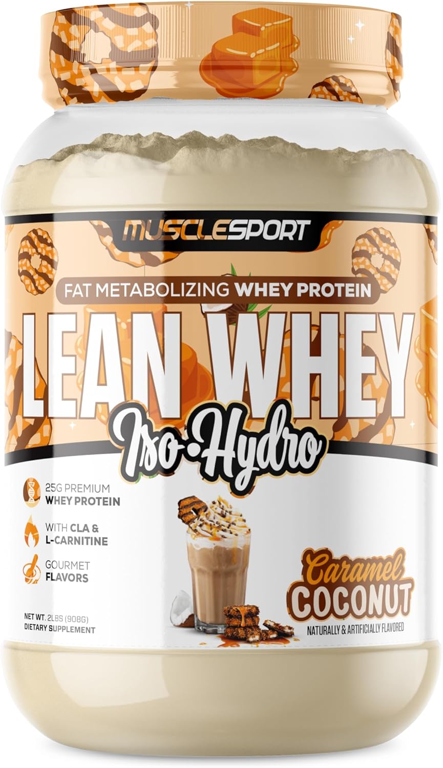Musclesport Lean Whey Revolution™ Protein Powder - Whey Isolate, Low Calorie, Low Carb, Low Fat, 25g Protein - Coconut Caramel Flavor (2LB)