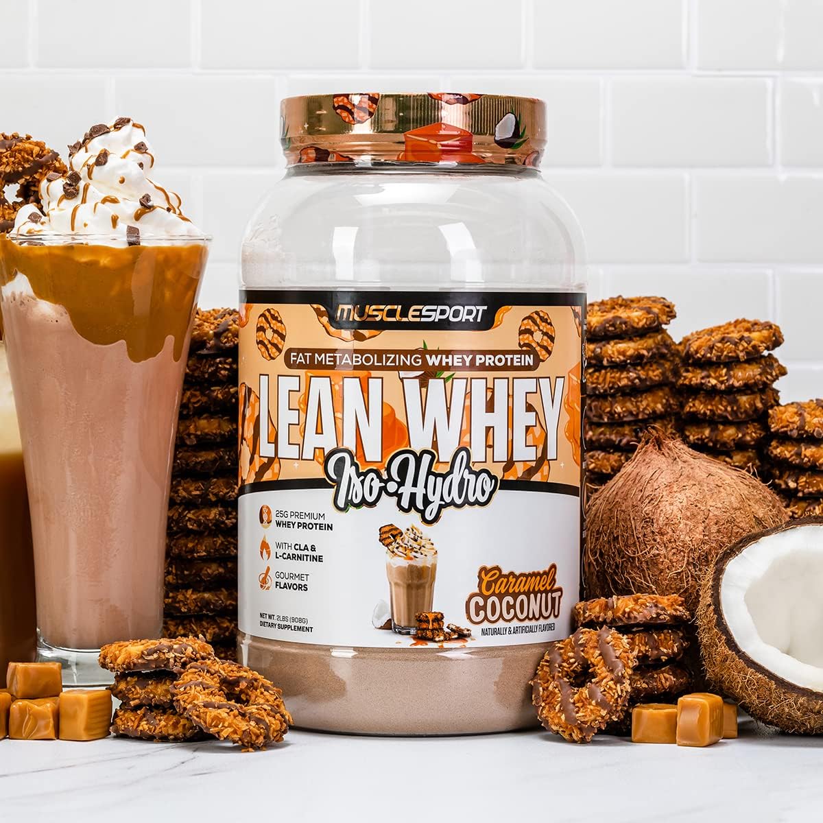 Musclesport Lean Whey Revolution™ Protein Powder - Whey Isolate, Low Calorie, Low Carb, Low Fat, 25g Protein - Coconut Caramel Flavor (2LB)