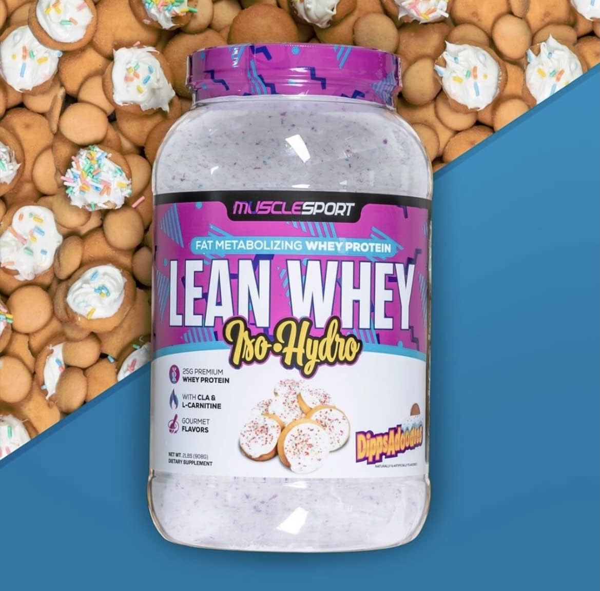 Musclesport Lean Whey Revolution™ Protein Powder - Whey Protein Isolate - Low Calorie, Low Carb, Low Fat - 25g Protein per Scoop - Dippsadoodles Flavor - 2lb Jar