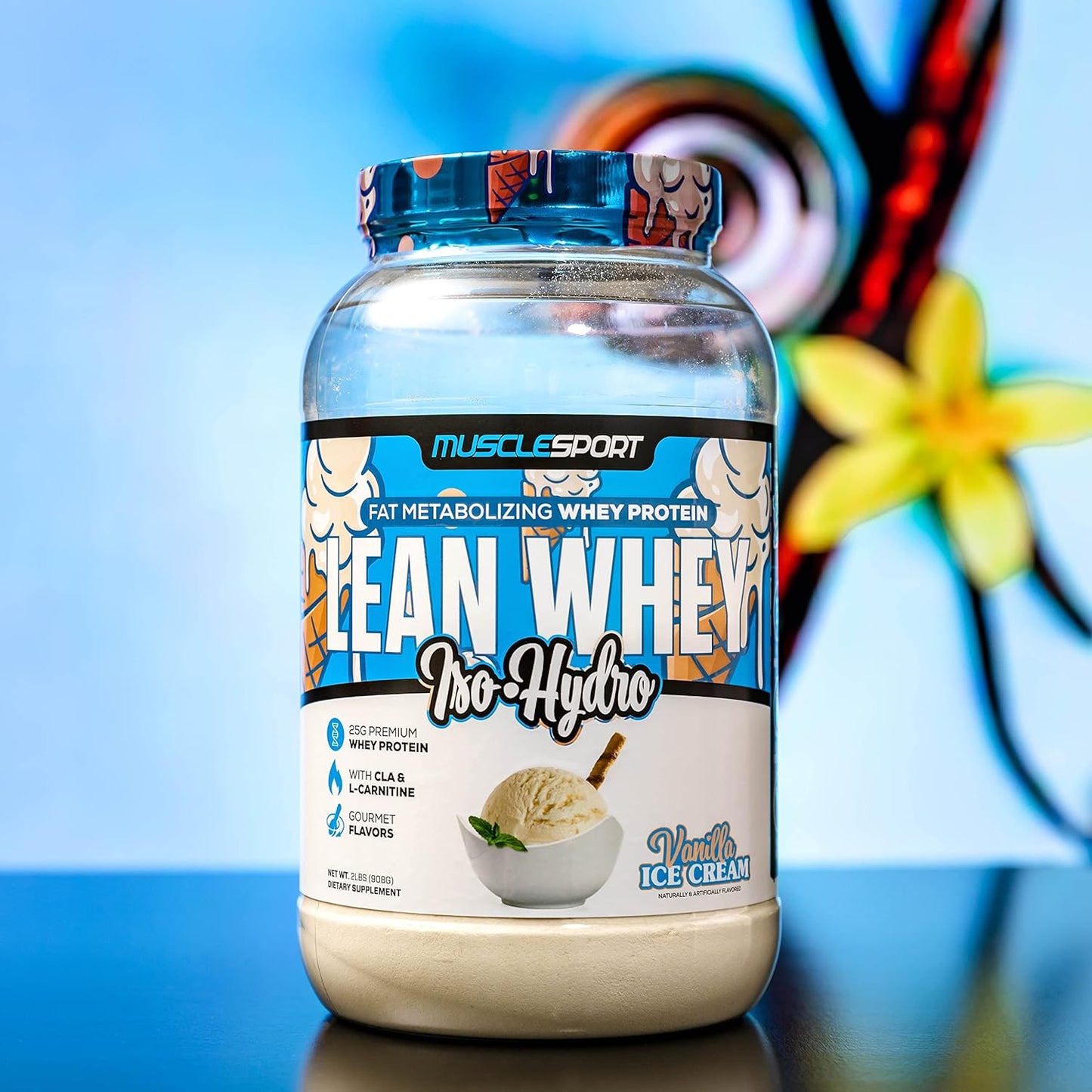 Musclesport Lean Whey Revolution™ Protein Powder - Vanilla Flavor, 25g Protein, Low Calorie, Low Carb, Low Fat - 2LB