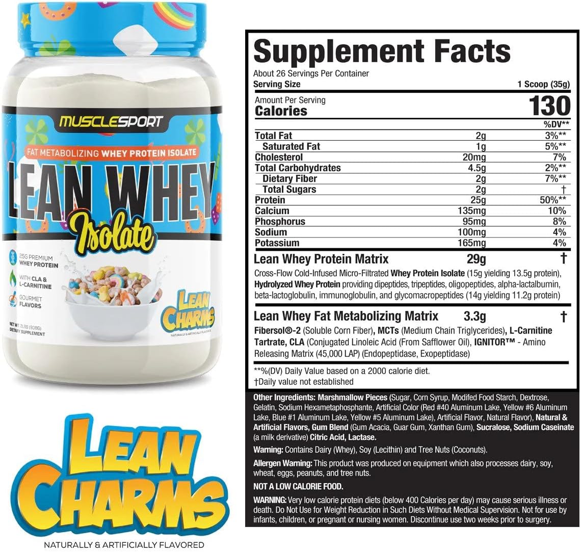 Musclesport Lean Whey Revolution™ Protein Powder - Low Calorie, Low Carb, Low Fat - 25g Protein per Scoop - Whey Protein Isolate - Lean Charms - Incredible Flavors