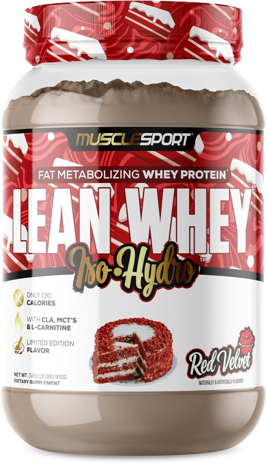 Musclesport Lean Whey Revolution™ Red Velvet Protein Powder - 25g Whey Protein Isolate, Low Calorie, Low Carb, Low Fat - Delicious Flavors - 2lb