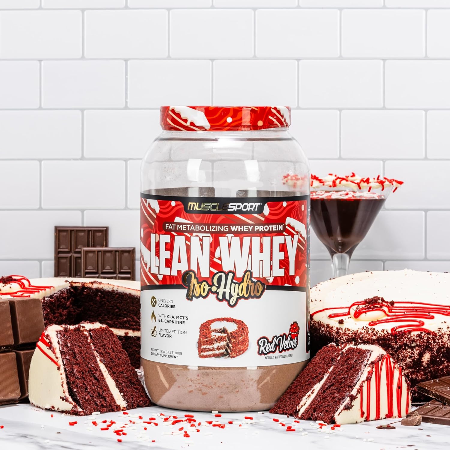 Musclesport Lean Whey Revolution™ Red Velvet Protein Powder - 25g Whey Protein Isolate, Low Calorie, Low Carb, Low Fat - Delicious Flavors - 2lb