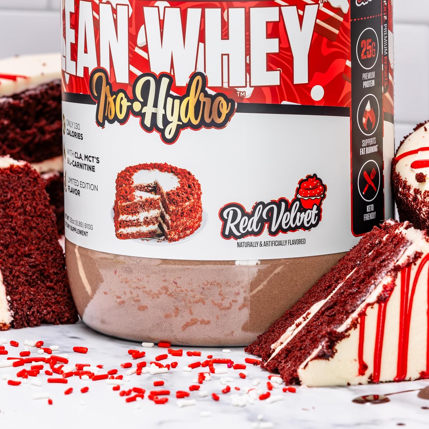 Musclesport Lean Whey Revolution™ Red Velvet Protein Powder - 25g Whey Protein Isolate, Low Calorie, Low Carb, Low Fat - Delicious Flavors - 2lb