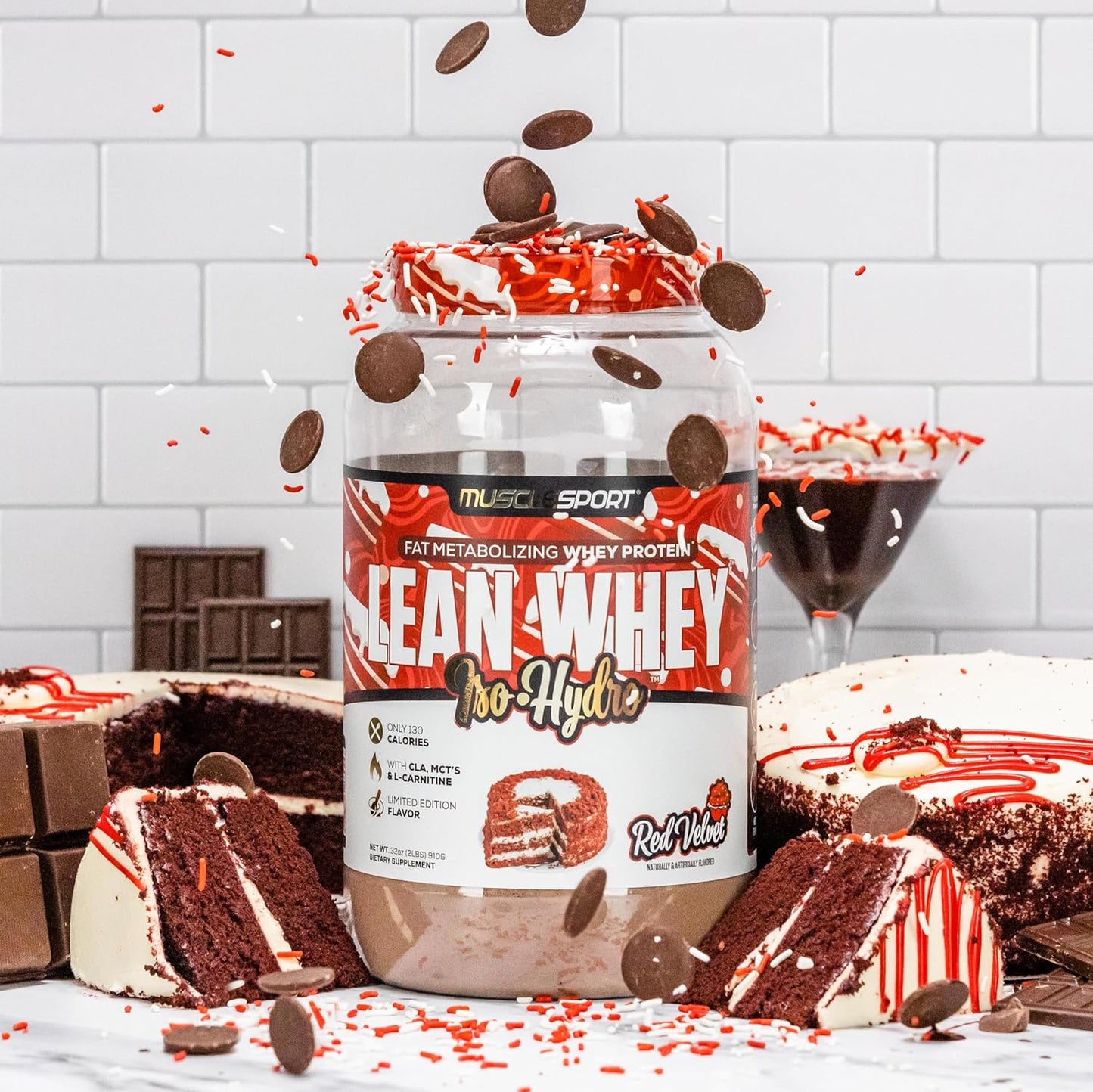 Musclesport Lean Whey Revolution™ Red Velvet Protein Powder - 25g Whey Protein Isolate, Low Calorie, Low Carb, Low Fat - Delicious Flavors - 2lb