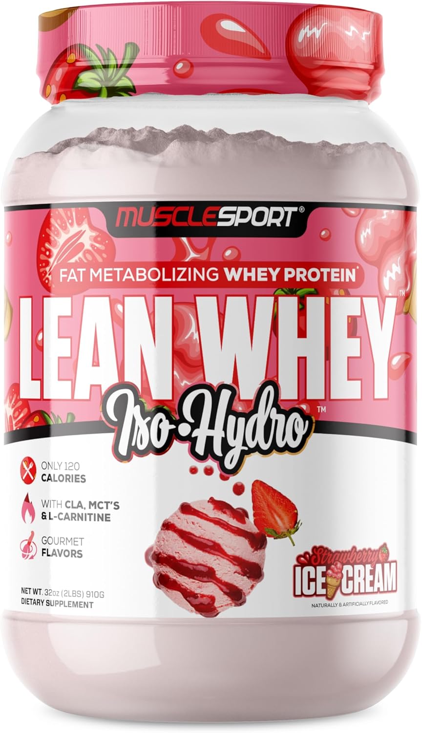 Musclesport Lean Whey Revolution™ Strawberry Protein Powder - High Protein Isolate, Low Calorie, Low Carb, Low Fat - 25g Protein per Serving - 2LB Jar