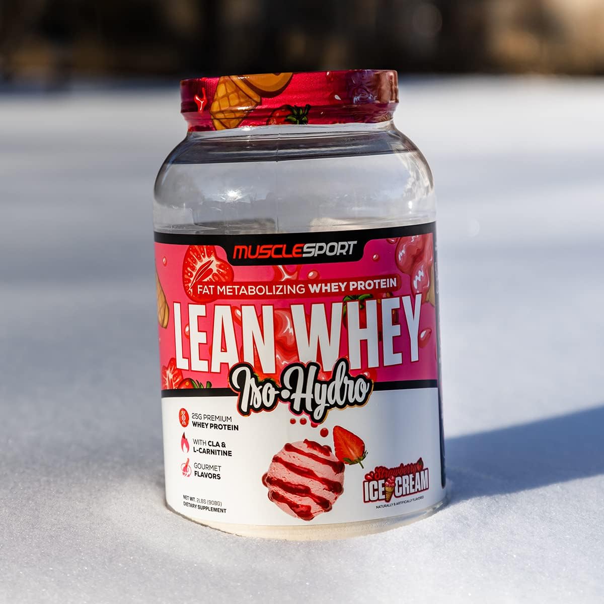 Musclesport Lean Whey Revolution™ Strawberry Protein Powder - High Protein Isolate, Low Calorie, Low Carb, Low Fat - 25g Protein per Serving - 2LB Jar