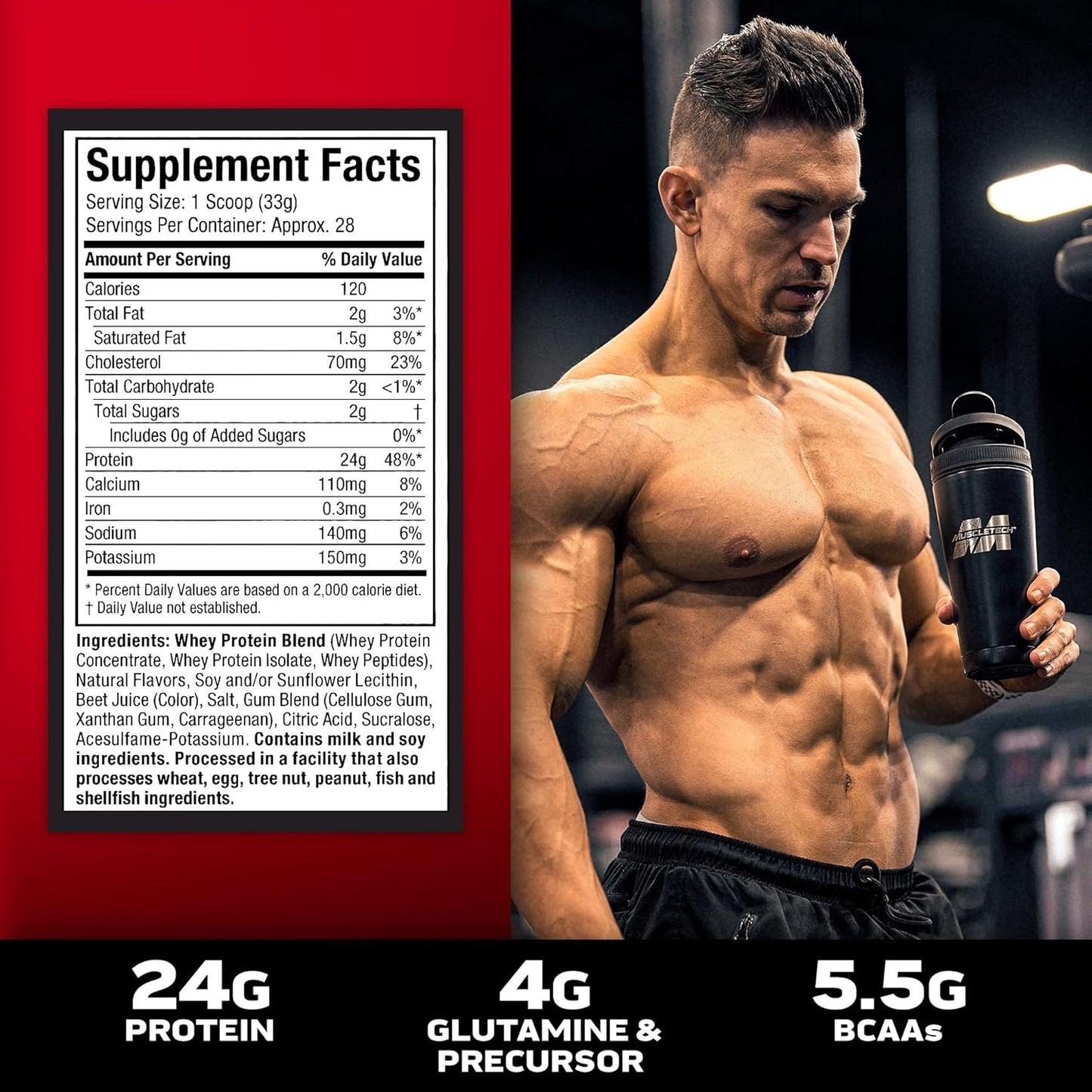 MuscleTech Nitro-Tech Whey Gold Protein Powder - Strawberry Flavor, 2 lbs - Ideal Whey Protein Isolate Smoothie Mix for Women & Men - 28 Servings