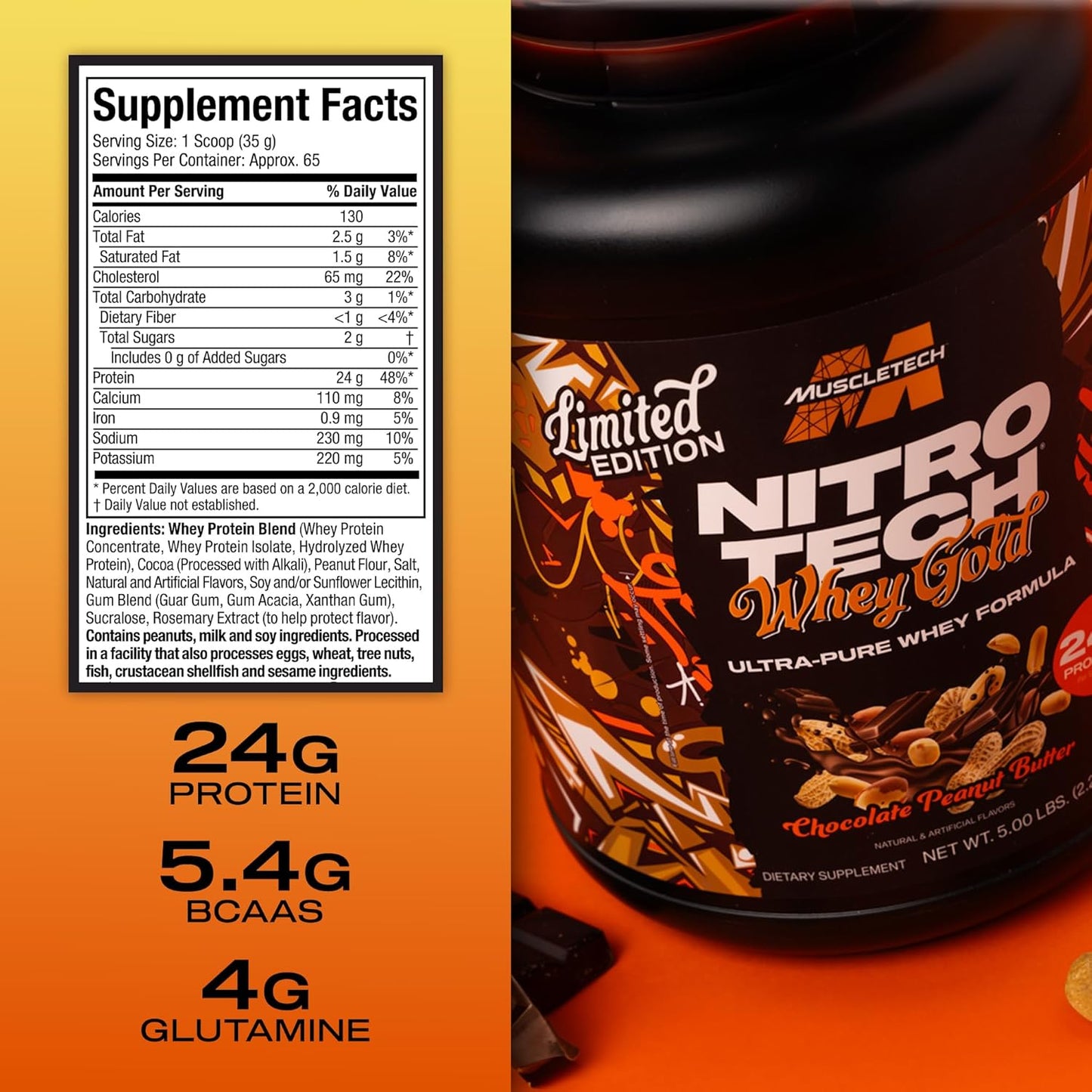 MuscleTech Nitro-Tech Whey Protein Isolate Smoothie Mix (Chocolate Peanut Butter, 2LB) - 24g Protein for Lean Muscle & Fast Recovery - Gluten-Free Formula for Men & Women