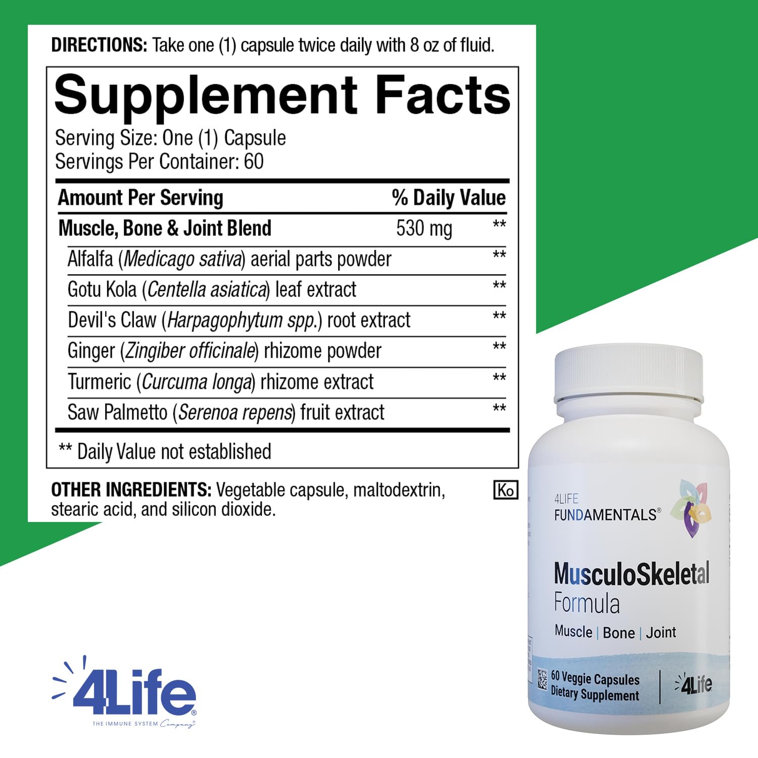 Musculoskeletal Formula with Devil’s Claw, Turmeric, Gotu Kola, Alfalfa for Bone, Joint, Muscle & Tissue Health - 60 Capsules