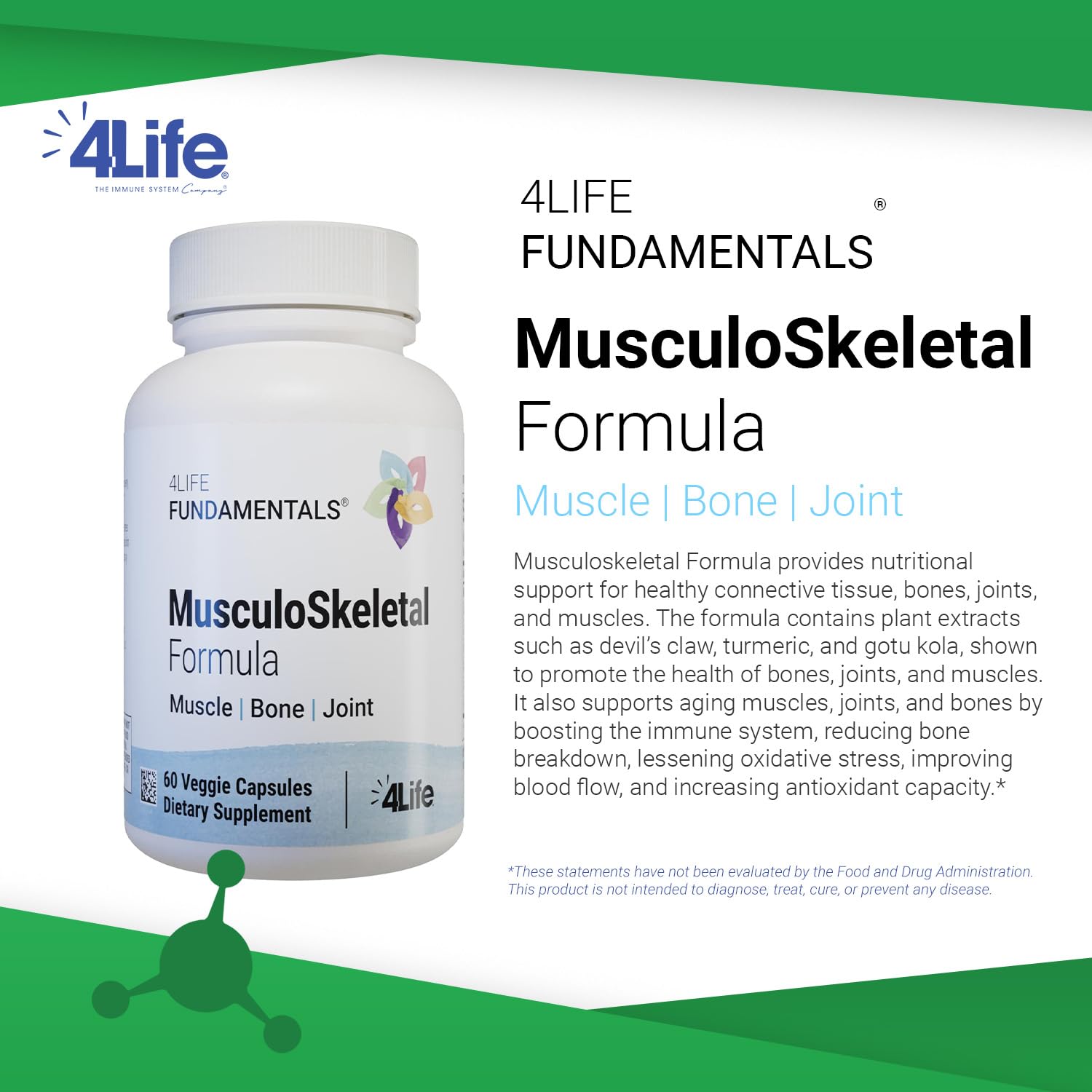 Musculoskeletal Formula with Devil’s Claw, Turmeric, Gotu Kola, Alfalfa for Bone, Joint, Muscle & Tissue Health - 60 Capsules