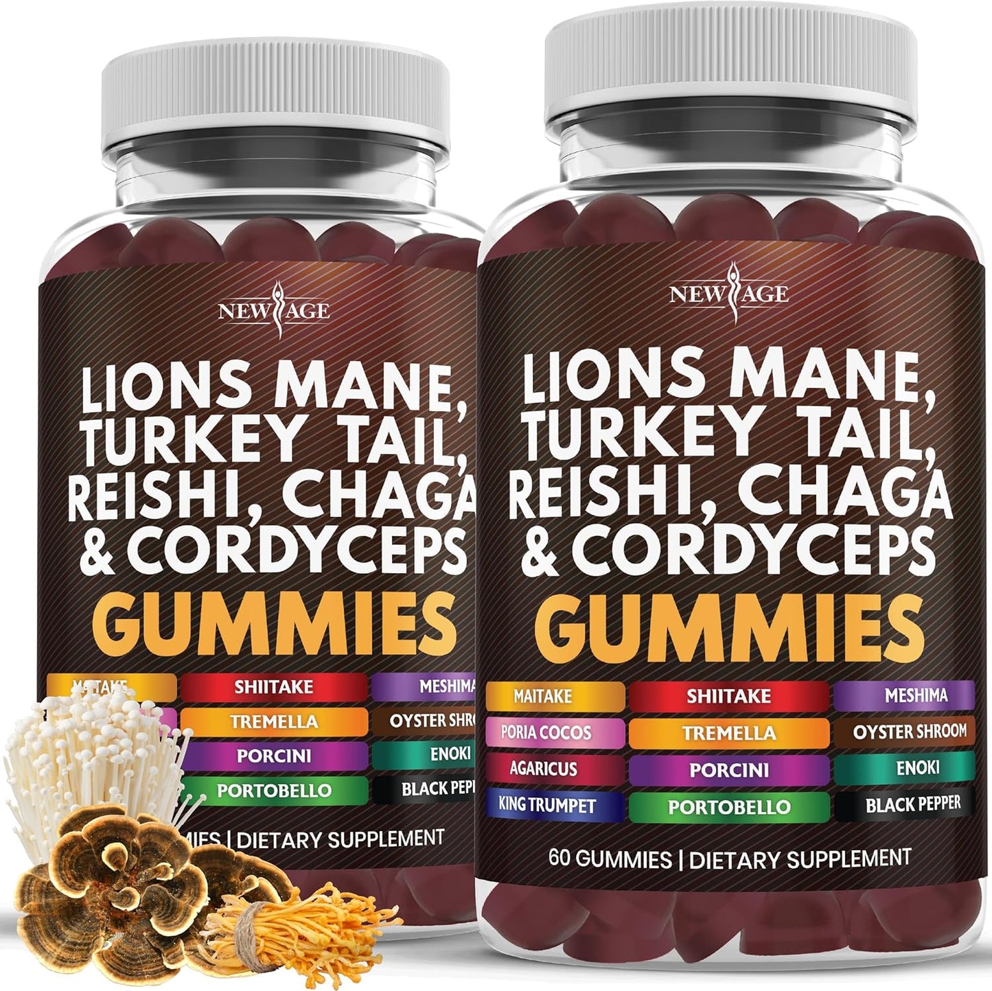 Mushroom Lion's Mane Gummies with Reishi & Cordyceps - 120 Count Cognitive & Immune Support Supplement
