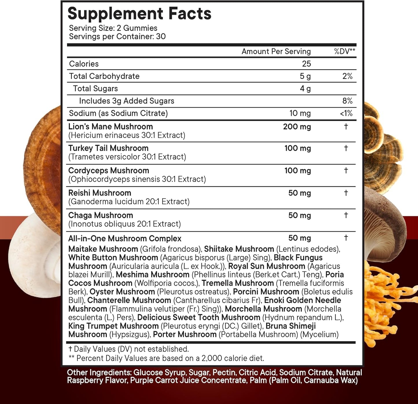 Mushroom Lion's Mane Gummies with Reishi & Cordyceps - 120 Count Cognitive & Immune Support Supplement