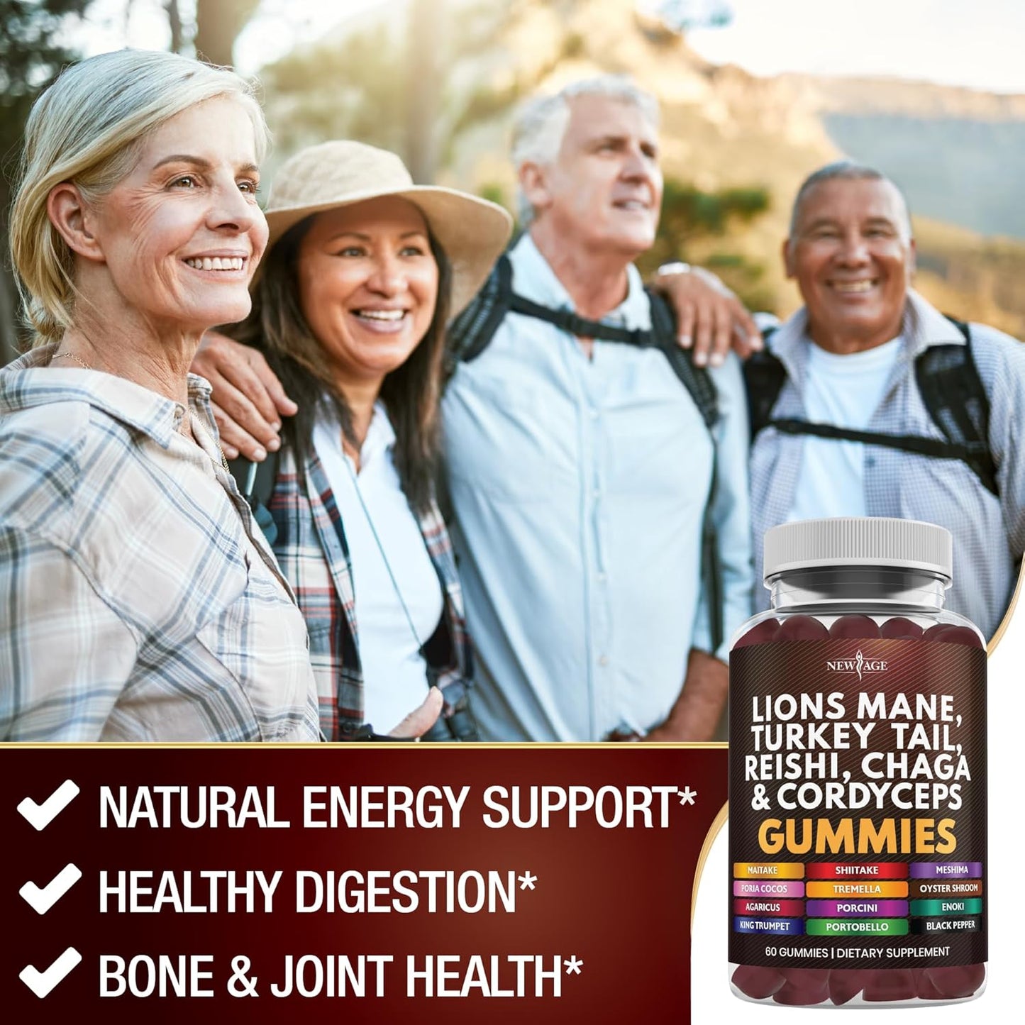 Mushroom Lion's Mane Gummies with Reishi & Cordyceps - 120 Count Cognitive & Immune Support Supplement