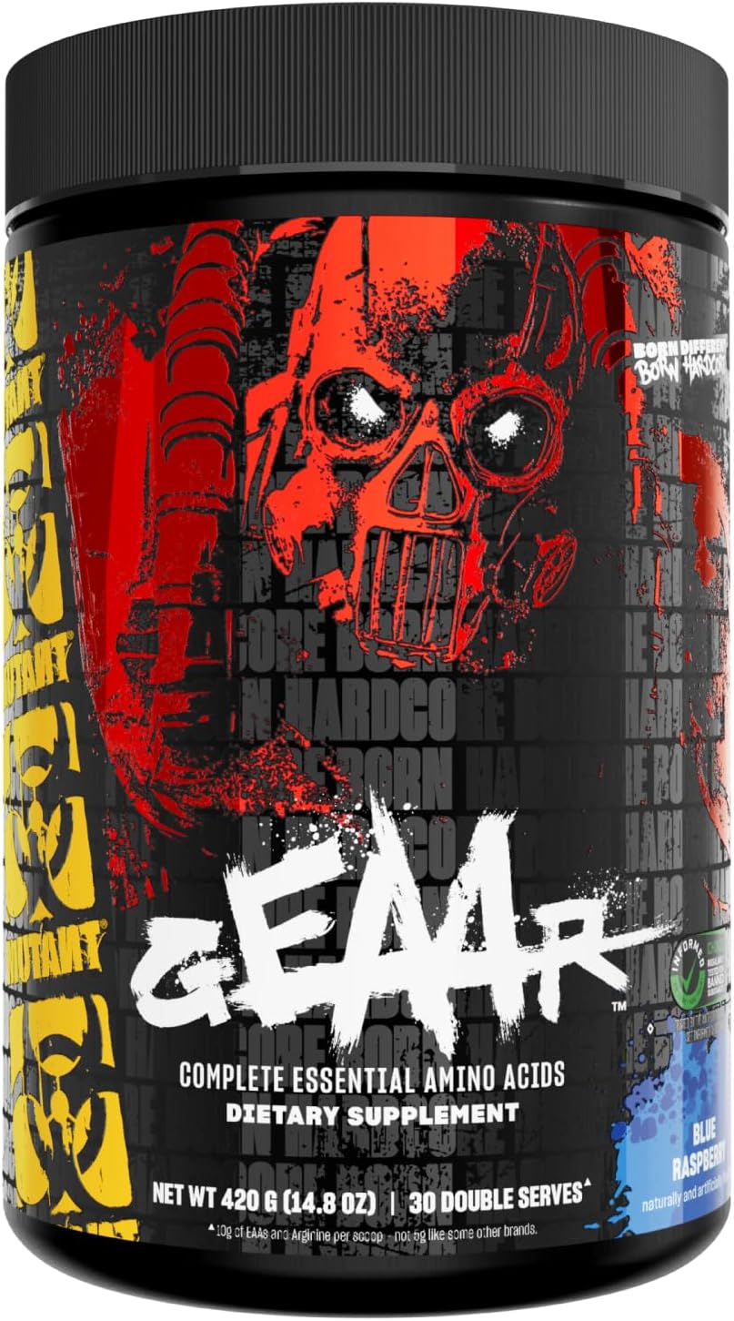 Mutant GEAAR EAA Powder - 9.4g Essential Amino Acids, 7g BCAAs, 4g Leucine, Electrolytes, Coconut Water - Blue Raspberry Flavor, 30 Servings
