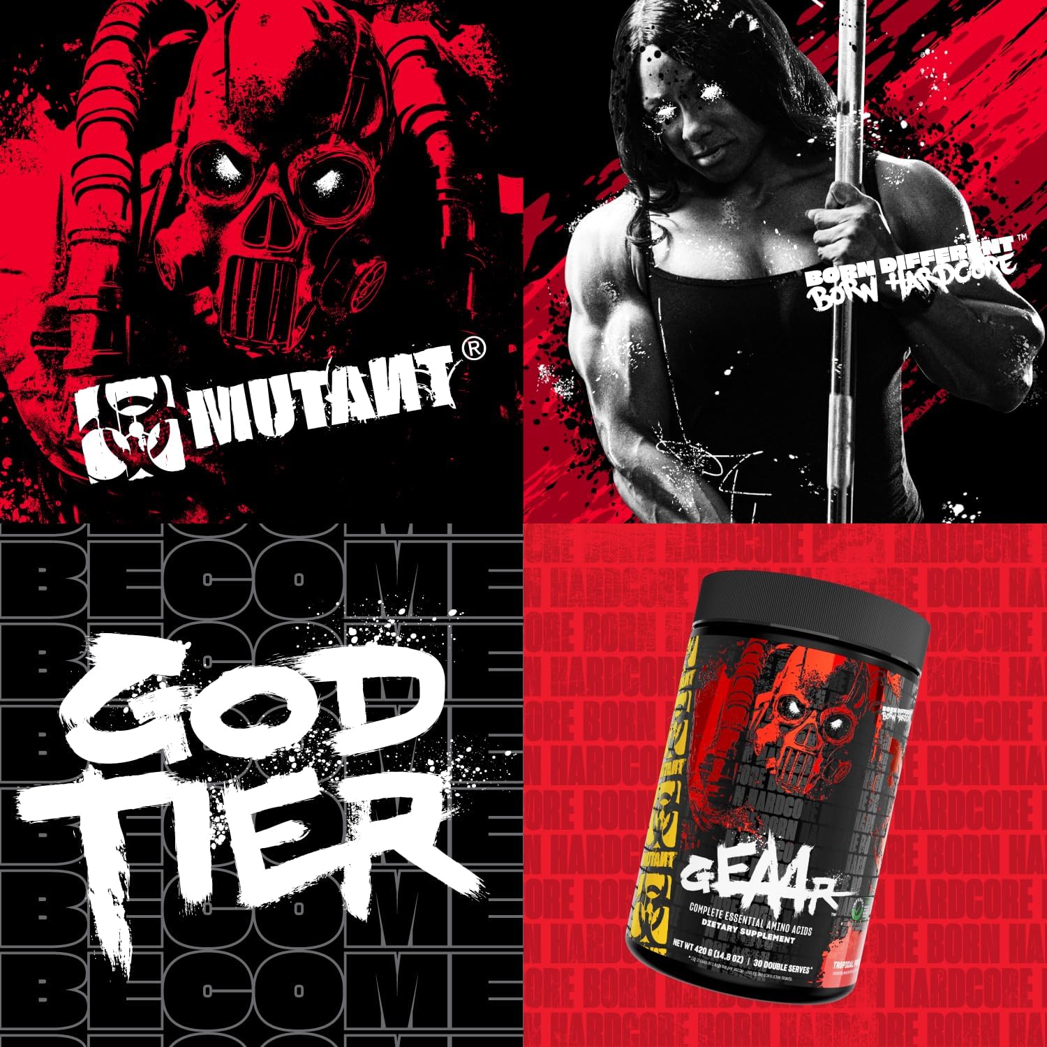 Mutant GEAAR EAA Powder - 9.4g Essential Amino Acids, 7g BCAAs, 4g Leucine, Electrolytes, Coconut Water - Blue Raspberry Flavor, 30 Servings