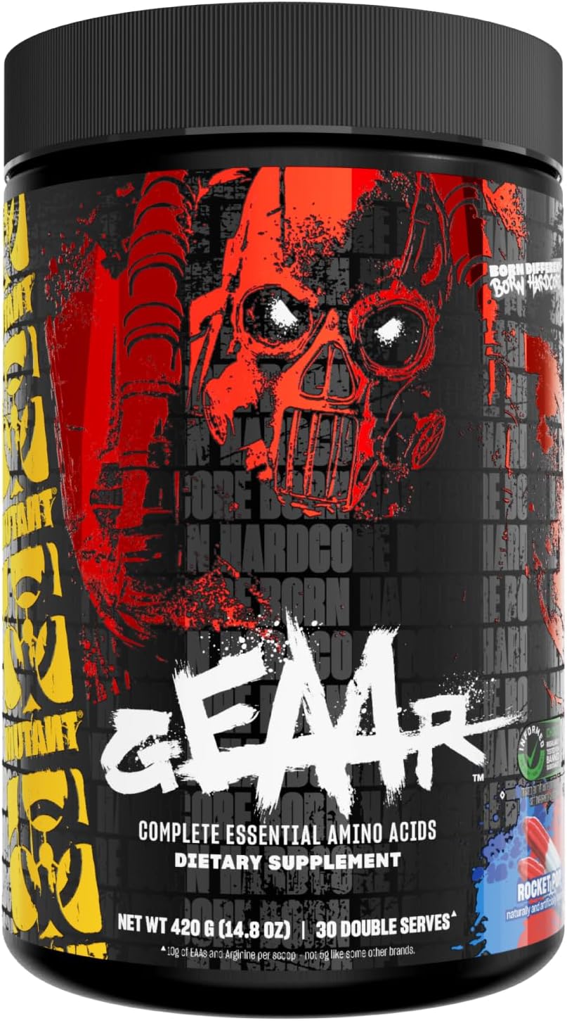 Mutant GEAAR EAA Powder with BCAAs, Leucine, Electrolytes, Coconut Water - Rocket Pop Flavor - 30 Servings, 400g